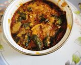A picture of step 6 of Masaledar dahi (curd) bhindi.