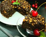 A picture of step 7 of Oatmeal Walnut & Chocolate Brownie Cake Eggless.