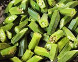 A picture of step 1 of Dahiwali bhindi sabzi (no onion no garlic recipe).