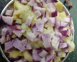 A picture of step 1 of Sago and mix tuberfruits potato sweet potato and purpls yam.