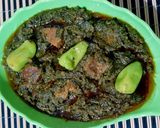 A picture of step 5 of Shalgam Palak Gosht.