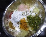 A picture of step 7 of Chole ragda with potato pattice.
