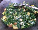 A picture of step 4 of Allo methi with spring onion+ spring garlic.