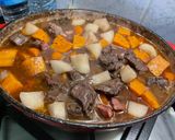 A picture of step 24 of Beef Bourguignon with Sweet Potato, Carrots, Turnips, and Mushrooms.