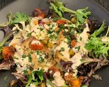 A picture of step 8 of Roasted Tofu with Chickpeas, Tomatoes and Tahini.