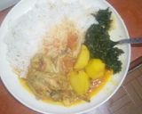 A picture of step 3 of Chicken wings mixed with potatoes stew,,and spinach.