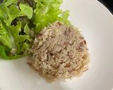 A picture of step 5 of Scrambled egg with shrimp on rice.
