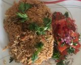 A picture of step 8 of Beef pilau served with kachumbari.