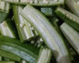 A picture of step 1 of Bhindi masala.