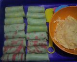 Foto langkah ke 6 dari resep Dadar gulung Polkadot dan motif isi kacang ijo kupas.