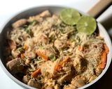 A picture of step 6 of Rice Noodles with Chicken, Peanut Sauce, and Lime.