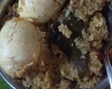 A picture of step 4 of Egg Biriyani, cauliflor chilli,potato fried with Badam Drink.