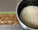 A picture of step 1 of Fried Beef and Shrimp Rice on the Table.