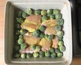 A picture of step 1 of Roasted chicken thighs and veg with spinach and beans.