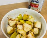 A picture of step 1 of Pecan Pear crumble with candied ginger (Microwave 5 mins).