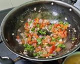 A picture of step 4 of Dal, Rice, Mushroom subji, bean, karala.