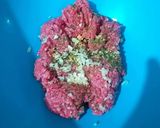 A picture of step 1 of Lamb Keftas in Tomato and Shawarma Sauce.