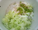 A picture of step 1 of Falhari alu uttapam with coconut chutney.