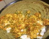 A picture of step 6 of Stuffed green moong dal cheela with paneer burji & cheese.