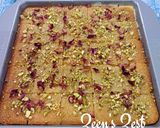 A picture of step 4 of Basbousa with Fresh Cream.