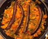Une image de l'étape 7 de Merguez grillées aux poivrons et tagliatelles de carottes.