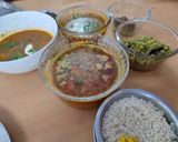 A picture of step 1 of Dal, Rice, Mushroom subji, bean, karala.