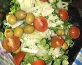 A picture of step 6 of Healthy chicken skewers served with a salad.