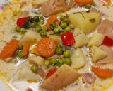 Újburgonyás, zöldborsós,kapros vegán leves recept fázis 6 fotója
