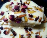 A picture of step 9 of Kulfi flavoured tres letches cake.
