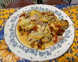 Une image de l'étape 23 de Gratin de courgettes jaunes et poivrons bicolores au jambon, mozzarella et crème de parmesan.