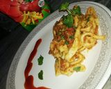 A picture of step 7 of Pasta Bolognese with homemade pasta.