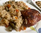 Sült csirke zöldséges rizzsel (együtt sütve) recept fázis 5 fotója