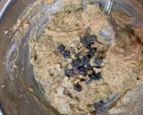 A picture of step 1 of English breakfast(whole wheat blueberry walnut muffin omelette airfried beans and cucumber juice).