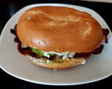 A picture of step 6 of My Avocado Streaky Bacon and Fried Egg Bagel. 💜.