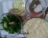 A picture of step 1 of Spinach Gathiyas-Mohanthal/Besan Fudge.