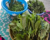 A picture of step 1 of Mix saag { Methi, Sarson, Suva, thom(spring onion green) }.