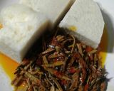 A picture of step 1 of Yam with oil bean (ugba) sauce.