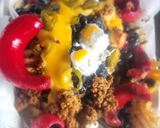 A picture of step 6 of Loaded Waffle Fries (w/meats, beans, chz, jalepeno, sour cream).