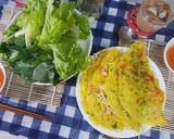 A picture of step 6 of Vietnamese Sizzling Shrimp Pancakes (Bánh xèo) with Fresh Greens.