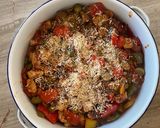 A picture of step 5 of Greek peppers and sausage bake with feta.
