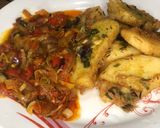 A picture of step 4 of Golden yam fried in egg with sauce🍽.