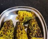 A picture of step 3 of Bharwa karele.