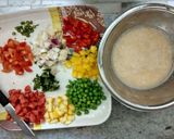 A picture of step 2 of Appe with lots of fresh veggies.