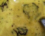 A picture of step 10 of Punjabi kadhi with baked pakoras.