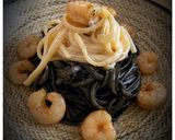 A picture of step 5 of Linguine with Squid Ink, Béchamel, and Shrimp.
