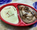 A picture of step 1 of Kesar and chocolate srikhand.