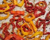 A picture of step 2 of Roasted romano peppers, gratin breadcrumbs & feta open omelette.