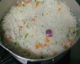 A picture of step 7 of Steamed vegetable rice, fried beef stew n steamed cabbages.