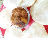 A picture of step 9 of Bengali luchi r aloo dum.
