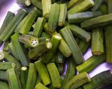 A picture of step 1 of Kurkuri bhindi.
